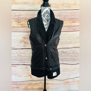 Sogo Women’s Black Layered Button Up V-Neck Collared Quilted Puffer Vest Size L